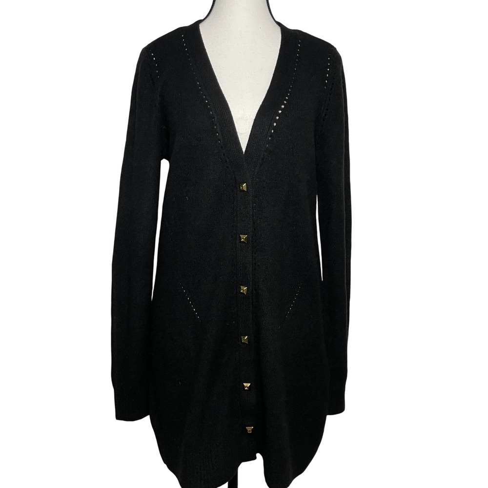 White House Black‎ Market Womens Cardigan Size M Black Long Studded Punk Preppy